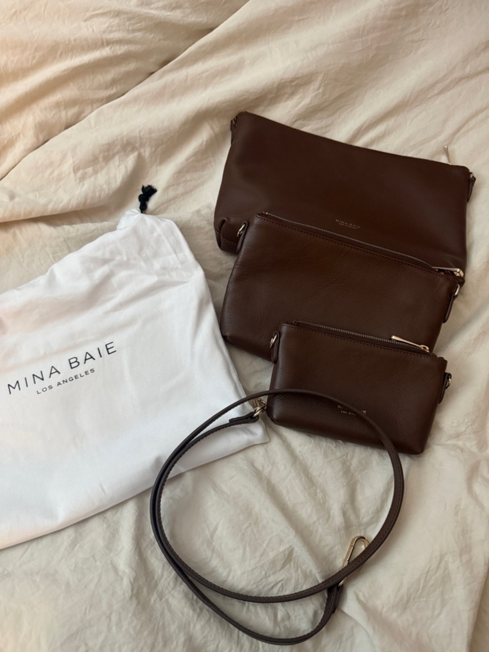 Mina Baie Leather pouch set in cocoa